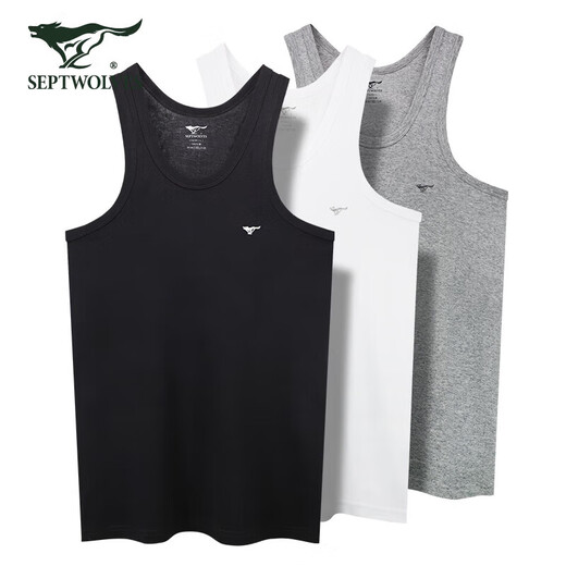 Septwolves Vest Men's 100% Cotton Slim Fit Stretch Versatile Bottoming Tshirt Men Gray XXL
