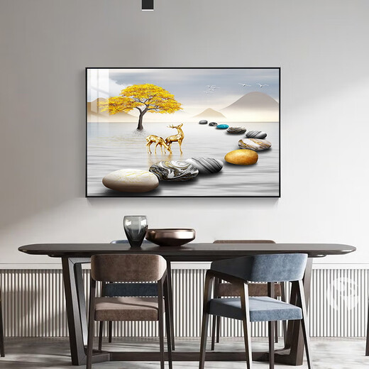 Mo style restaurant decorative painting modern minimalist dining room banner hanging painting light luxury dining room background wall kitchen mural no punching three meals four seasons 60*40cm crystal porcelain
