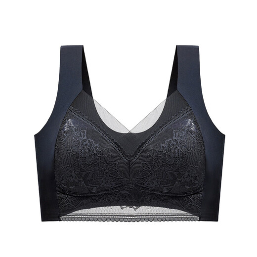 Women's Lace Wrapped Breast and Beautiful Back Bra, Push-up Wireless Fixed Cup Top-Up Seamless Vest Style Sleeping Bra, Dark Blue 2L 100-120Jin Jin is equal to 0.5kg