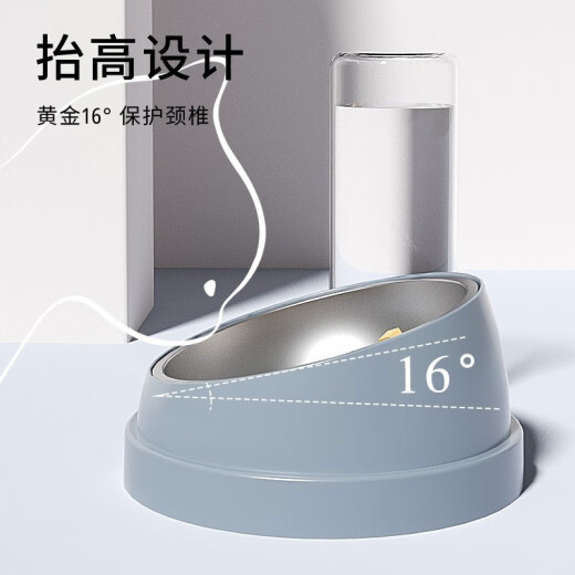 Huayuan Pet Tools (hoopet) Cat Bowl Double Bowl Automatic Drinking Water Dog Bowl Dog Bowl Food Bowl Rice Bowl Stainless Steel Cat Food Pet Drinking Water Cat Supplies Haze Gray Blue-Feeding and Watering