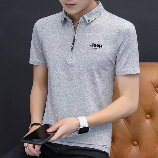 JEEP Jeep short-sleeved T-shirt men's polo half-sleeved new men's summer T-shirt business casual lapel top T-shirt pure T118 black XL (125-140Jin [Jin equals 0.5 kg])