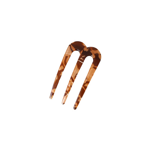 Zuoou three-tooth hairpin acetic acid U-shaped new Chinese-style hairpin on the back of the head, daily commuting hairpin, three-tooth brown hairpin