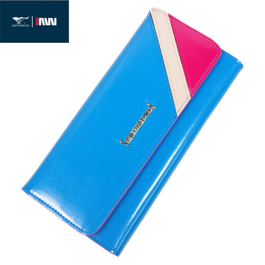 SEPTWOLVES women's wallet long multifunction Korean style fashionable and versatile cowhide hand wallet buckle orange