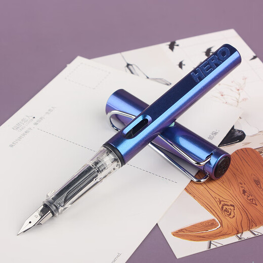 Hero (HERO) fountain pen 359B positive EF tip thin and thick sheet craft students practicing calligraphy (additional 6 ink bags) iridium gold signature pen colorful color-changing blue EF tip