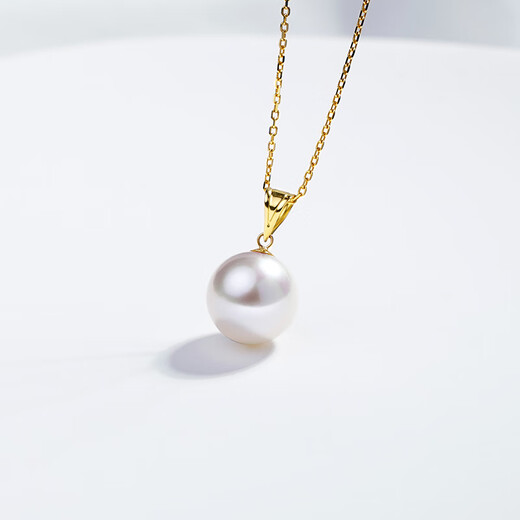 Tahiti upgraded thickened 18K gold freshwater pearl pendant white Edison pearl necklace yellow 18K gold melon seed buckle 12-13mm
