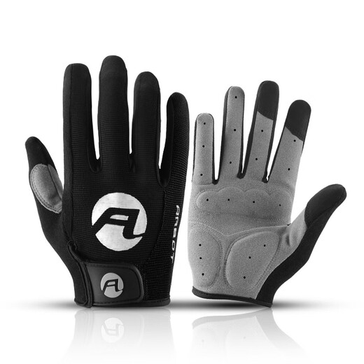 HTBT Spring and Autumn Men's and Women's Gloves Cycling Shock Absorbing Breathable Anti-Slip Touch Screen Outdoor Sports Mountain Biking Running Mountaineering Full Finger Black M