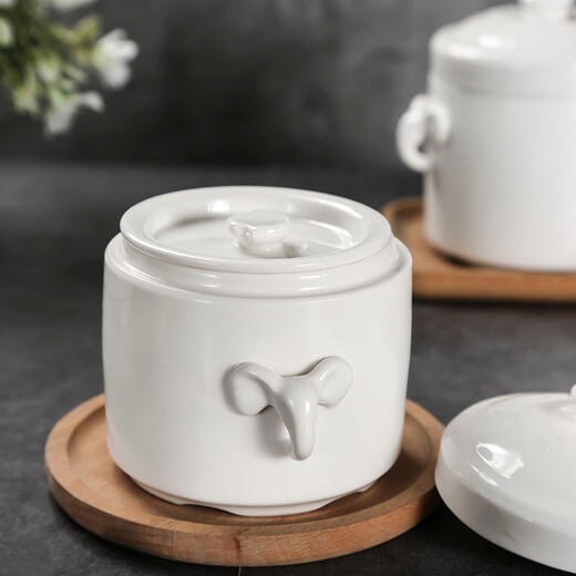 Jiayi Kitchen Ceramic Waterproof Stew Bowl Bird's Nest Stew Soup Cup Double Cover Insulated Bowl Dessert Bowl Baby Steamed Egg Small Stew Pot Steamer Bowl 700 Elephant Stew Cup + Ceramic Plate + Spoon