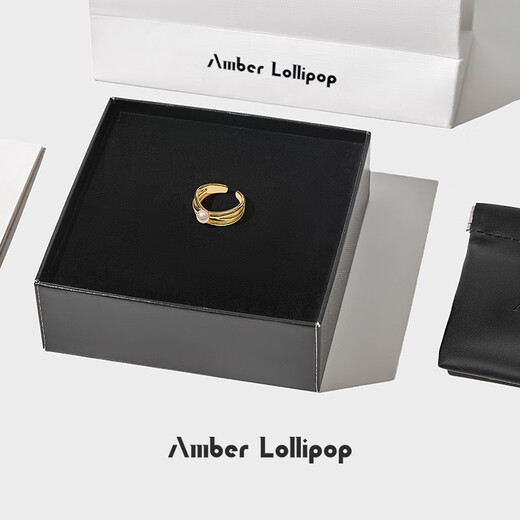 Amber Lollipop Freshwater Pearl Ring Women's Niche Living Index Finger Ring Anniversary Birthday Gift for Girlfriend and Wife Gold-Media