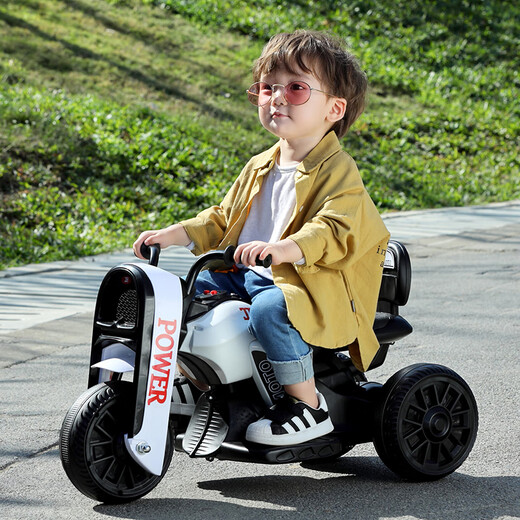 Selected children's electric motorcycles, rechargeable toy cars, male and female babies, remote-controlled three-wheel strollers with music and lights, red high-end dual-drive + Chaowei battery + remote control Children's Day gift