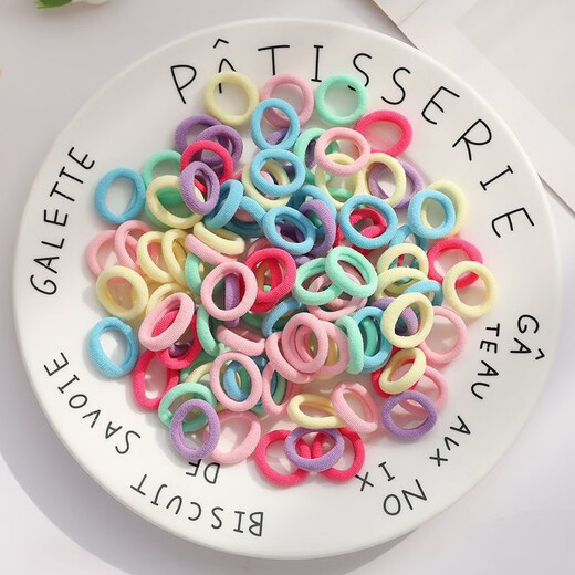 Qianbaolai Japanese and Korean high elastic rope candy color children's hair ties hair accessories seam towel simple rubber band 1# towel ring spring color 50 pieces