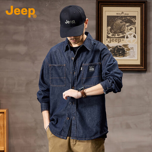 JEEP吉普2025秋冬新款牛仔衬衫简约男装衬衣休闲宽松长袖外套男上衣服