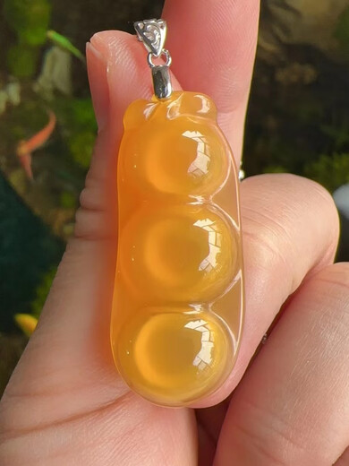 Miyan Huanglong Jade Burmese Yellow Glass Imperial Yellow French Bean Silver Clavicle Pendant Certificate New Style