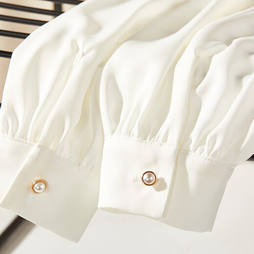 Shandu Bila Commuting Float Collar White Shirt Women's Autumn Top Pearl Button Design Temperament Casual Fashionable Western Shirt