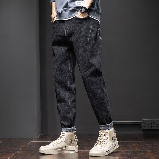 Charluoel Jeans Herren Frühling und Herbst neue Stil Hosen Herren loser Straight Herrenhosen Trendy Brand 2025 Frühling Casual Long Hosen 6621 Black 33