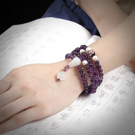 Baoxinfanrui BOSFRU natural amethyst Brazilian 108 beads rosary bracelet for women, ethnic style bracelet with multiple circles, gift for mother, Zixuan 6mm