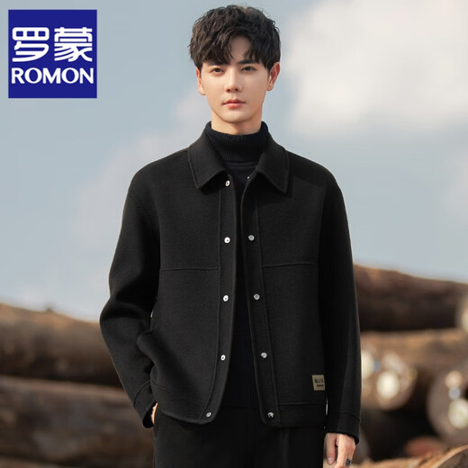 ROMON woolen coat men's autumn and winter new double-sided cashmere coat short lapel casual woolen jacket top men 58001 gray green (67.3% sheep wool) XL