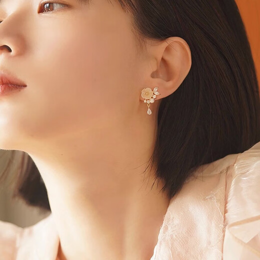 Fakou Camellia Earrings Women's Niche Design Gentle Earrings High-end Earrings Christmas Valentine's Day Birthday Gifts for Girlfriends Camellia Earrings