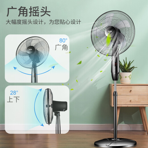 TCL electric fan/floor fan/household bass fan/five-blade large air volume fan timing remote control TFS16RD/one-year warranty