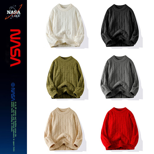 NASALIKE潮牌联名毛衣男秋冬季圆领套头打底衫纯色时尚百搭情侣款针织衫 红色 M（建议90-120斤）