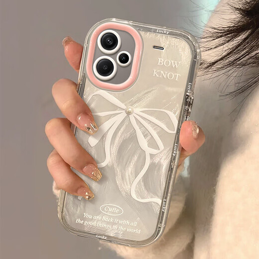 妙之选适用于红米Note13手机壳羽纱奶油少女心珍珠蝴蝶结全包RedmiNote12Pro硅胶Note12手机壳Note13Pro+ 羽纱奶油壳-透明-BS3884白蝴蝶结 华为 P30