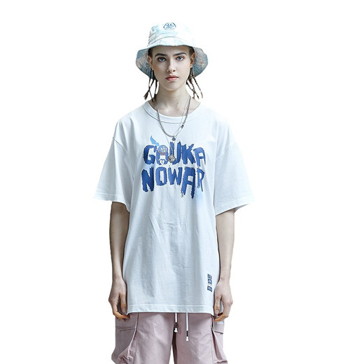 
Guyouka (GUUKA) xSANK co-branded short-sleeved T-shirt for women's loose trendy brand 2025 autumn and winter hip-hop couple print five-point sleeve sports base white F3887 L