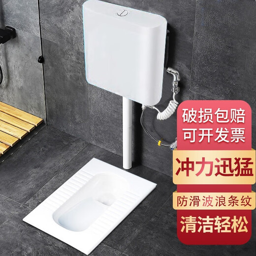 Ronglan squat toilet set household ceramic toilet squat pit with flush tank squat toilet bathroom toilet toilet squat toilet A model with S curve anti-odor rear drainage + water tank