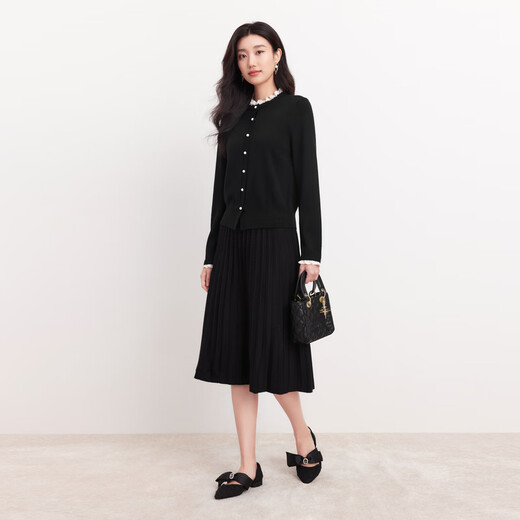 Collatier Autumn Elegant Thin Wool A-Line Skirt Women's Black L
