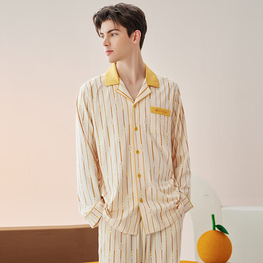 Fenton Couple Pajamas Fan Chengcheng's Same Style Stars' Same Style Spring 5A Antibacterial Lapel Comfortable Style Homewear Cover Douhuang-Men's 2XL