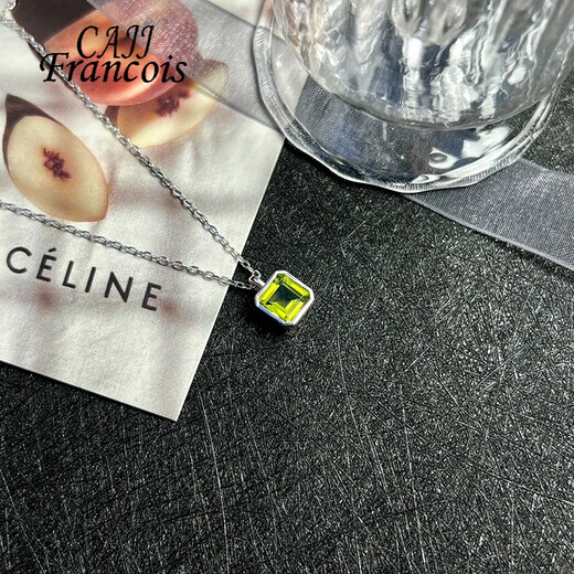 CAJJ Francois 1.4 carat peridot necklace for women, small sugar cube pendant, natural colored treasure, jewelry gem 925 silver clavicle chain, peridot necklace