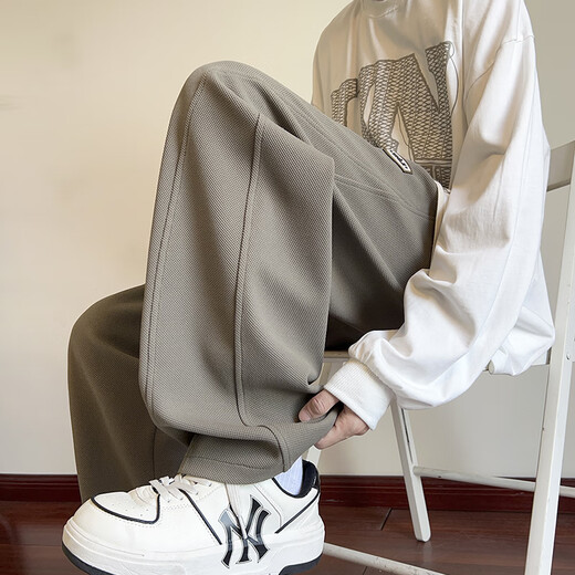 Taschen-Freizeithose Herren Frühling und Herbst Amerikanische trendige gerade Hose mit weitem Bein Jugend lose drapierte bodenlange schwere lange Hose KL723 Beige L