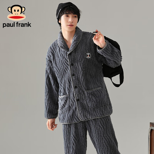 PAUL FRANK Big Mouth Monkey Couple Pajamas Women Winter Plus Velvet Thickened Coral Velvet Simple Casual Wearable Outerwear Home Clothing Suit Men
