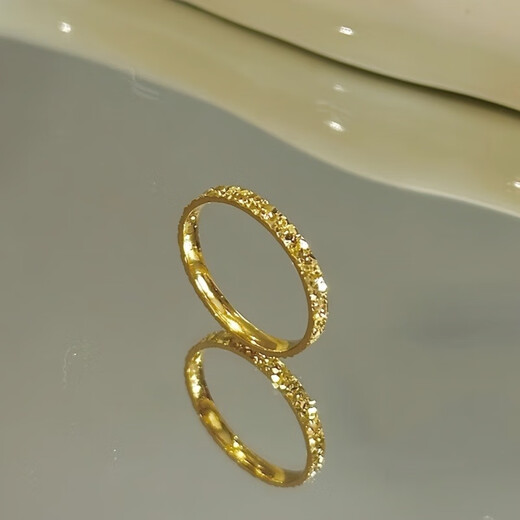Water Shell Star Gold Ring 999 Pure Gold Crushed Ice Plain Ring Women's Ring Narrow Version Fixed Mouth Ring Chinese Valentine's Day Gift No. 13 About 1.1g (refund more or make up less)
