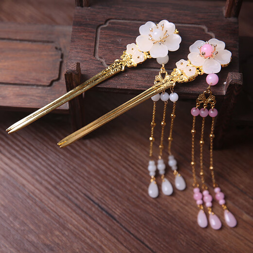 Ancient style hairpin headdress, classical Hanfu, tassel hairpin, ancient costume, daily performance hairpin, fairy fresh accessories, single white bead hairpin