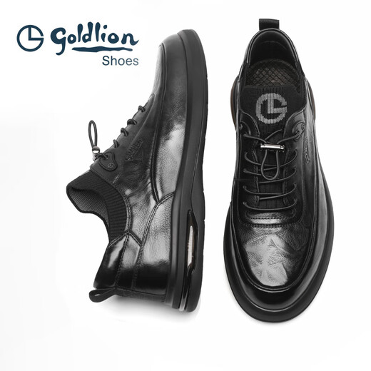 Goldlion leather shoes for men 2025 autumn fashion casual shoes soft and comfortable elastic band business leather shoes for men fashionable and casual black 40 (European size, one size larger)