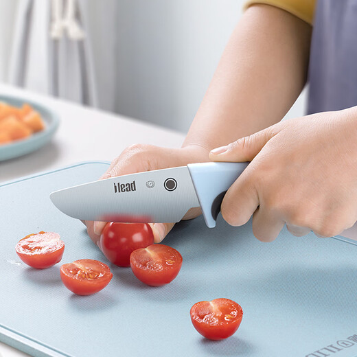 ILID Kindermesser, Kindergarten-Lehrmesser, Schüler-Schneidemesser, Schneidebrett, Küchensicherheit, antibakterielles, freihändiges Obstmesser, blaues und grünes farblich passendes Set (flacher Mund + Zahnmund), 2-teiliges Set