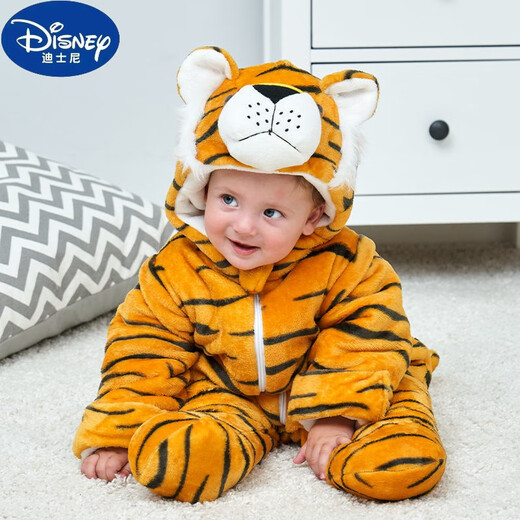 Disney (Disney) baby thermal jumpsuit thickened baby hoodie plus velvet outing clothing cartoon crawler with foot padded clothes for autumn and winter Elf winter style plus velvet and thickening-covers hands and feet Size 59 recommended for newborns