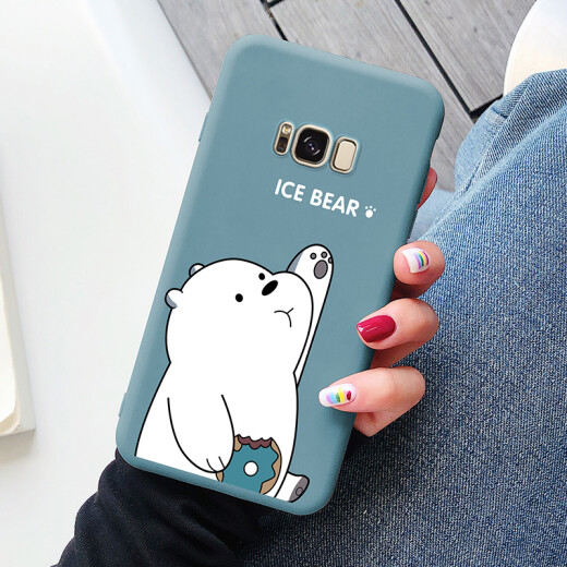 Zeyi Samsung s8 mobile phone case s8+plus soft silicone protective cover ultra-thin matte all-inclusive anti-fall personality cartoon cartoon bear men and women Samsung s8 [Lake Blue] white bear + lanyard