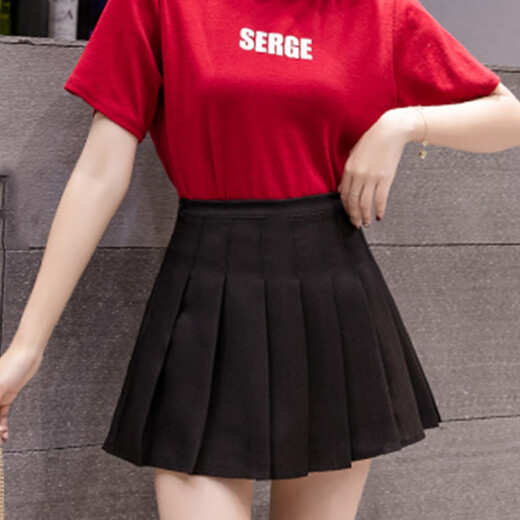 Yu Zhaolin Women's Pleated Skirt Women's High Waist Short Skirt Super Hot Skirt Black A-Line Skirt YWBQ201413 Pure Black L