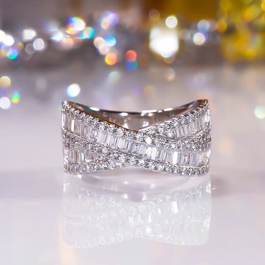 Platinum ring PT950 moissanite T-square cross row diamond women's light luxury niche internet celebrity new style US size 7