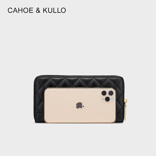 CAHOE KULLO official cowhide wallet women's long new style 2025 clutch bag women's card bag multi-card slot coin purse wallet black-CK women's bag birthday gift for girlfriend