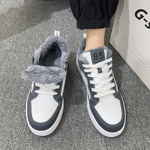 Trendy men's shoes, autumn and winter sports and leisure shoes for men, 2024 new sneakers, all-match heightening, small white trendy shoes, plus velvet cotton shoes, white gray plus velvet style Z1105 42