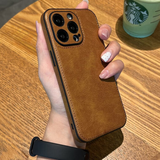 Huawei [Marca original] Caza de vaca adecuada para Apple 14Promax Case de teléfonos móviles Nuevo iPhone 1315 Cuero genuino [negro] Cow Wide/todo incluido anti-Fall iPhone 16 Pro