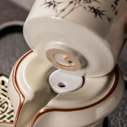 Porcelain brand tea set (cipaiming teaset) Ru Kiln Kung Fu tea set household ceramic teapot teacup lazy graphite high-end automatic tea set complete set Ru Kiln rich bamboo automatic tea set six cups