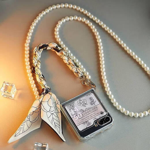 Bohuiyou is suitable for Samsung Galaxy Z Flip6 mobile phone case zflip anti-fall simple female portable protection folding screen with lanyard silk scarf new protective cover sense anti-fall transparent shell camellia silk scarf pearl long diagonal style Samsung Galaxy Z Flip6
