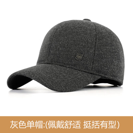 SOMUBAY (SOMUBAY) middle-aged and elderly father's woolen hat men's winter thickened cold-proof ear protection cap for old man and grandfather old man's peaked cap, dark gray with ear protection, velvet inside, one size fits all, one size fits all (56-58cm)