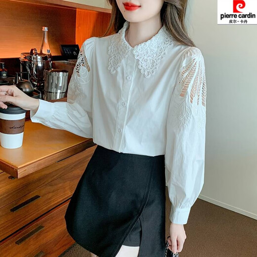 
Piercadian embroidered cotton shirt for women's autumn new fashion embroidered white shirt loose and versatile long-sleeved top CY9227 White S [Suggested 75-95Jin [Jin equals 0.5 kg]]