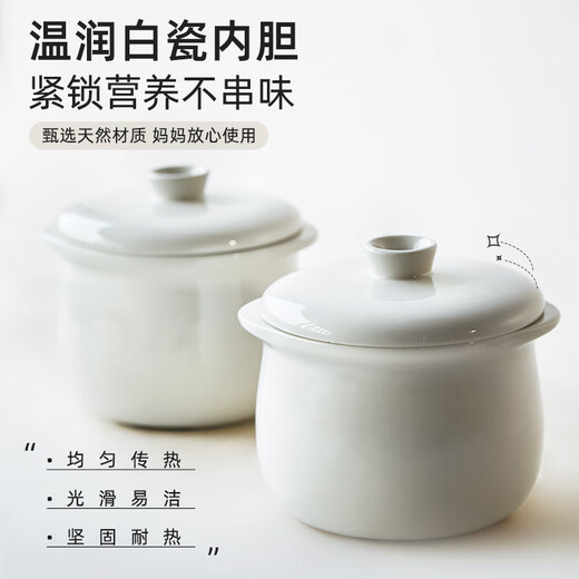 Bear stew pot, electric stew pot, bird's nest stew pot, water-proof stew pot, baby food supplement, baby bb pot, mini porridge and soup pot, small capacity white porcelain DDZ-A08Q6 0.8L