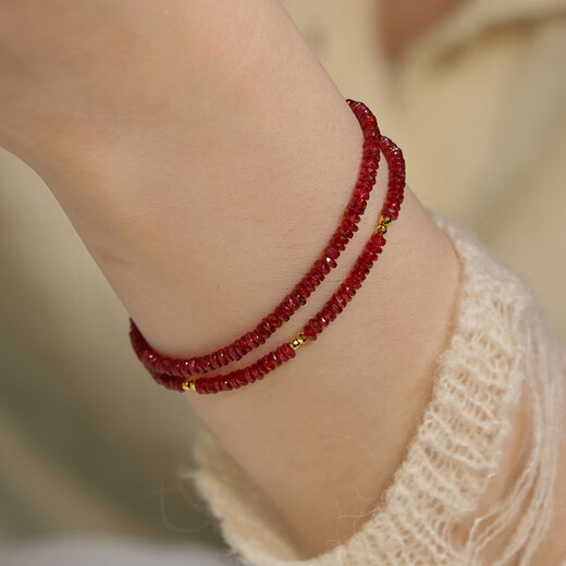 Jin Shi Tong Lao Phoenix Gold Store Style Sunset Rose Pigeon Blood Ruby Single Circle Bracelet Sand Gold Finishing Temperament Versatile and Simple With Extension Chain
