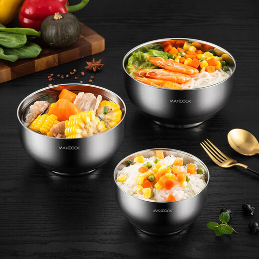 Meichu (MaxCook) 304 Edelstahlschale, Suppenschüssel, doppelte Isolierung, Tafelnudeln Schüssel 13 cm (4 Packs) MCWA702