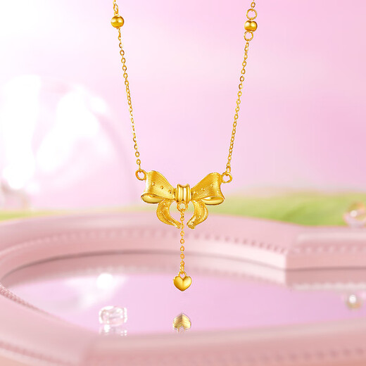 Saturday Fortune Gold Necklace Women's Bow Pure Gold Pendant Birthday Gift Price A0612627 Approximately 5.11g40+5cm